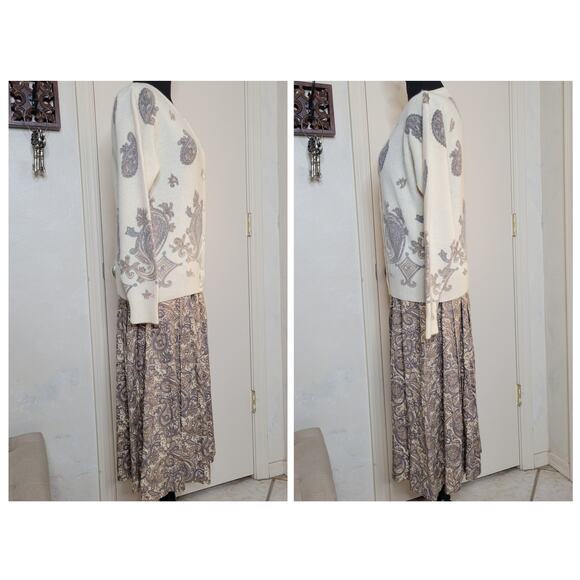 VTG Evan-Picone Petites Lambswool Angora Rabbit Paisley Cardigan Skirt 2pc Set☆M - Picture 6 of 14